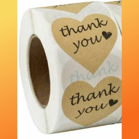 (50) Heart Shaped Thank You Stickers Kraft Paper - Picture 4 of 4